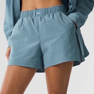Alo Yoga Pinstripe Daylight Boxer Short Dark Celestial Blue/White S